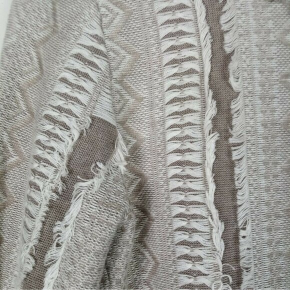 Nic + Zoe Open Fringe Cardigan Sweater SouthWestern Aztec Design Beige PP 2P - Picture 7 of 12